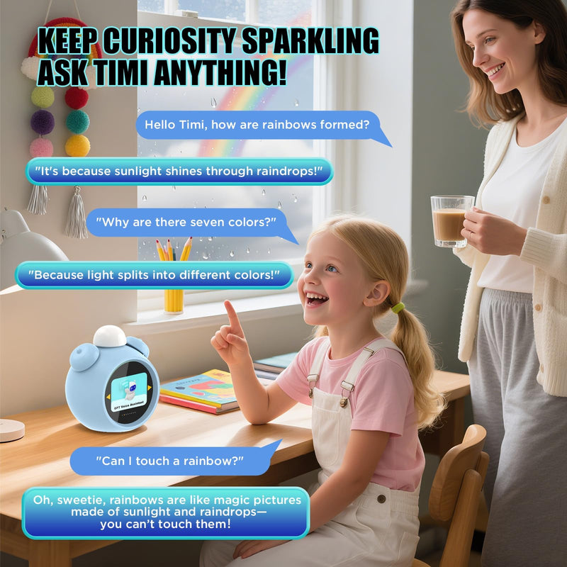 AI Kids Alarm Clock with Voice Control, Children's Focus Ready to Rise Sleep Trainer, AI Assistant Smart Clock, Sound Machine OK to Wake for Toddlers Kids, Digital Partner for Girls Boys