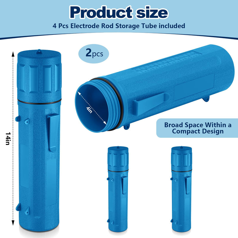 Zonon 2 Pcs Welding Rod Storage Tube 14 Inch Stick Electrode Storage Container Airproof Waterproof Canister (holds 350mm / 13.7in Rods)(Blue) Blue