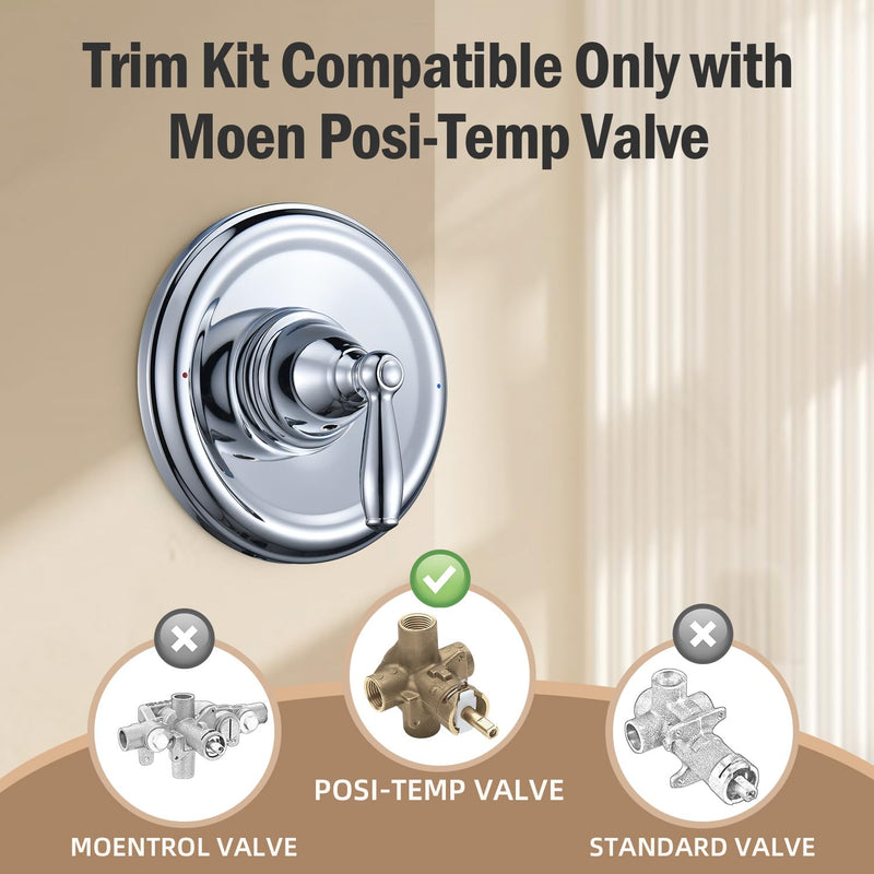 Replacement for Moen T2151 Brantford Posi-Temp Valve Trim Kit, Pressure Balancing Tub and Shower Lever Handle，Chrome Chrome