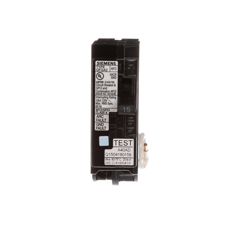 Siemens Q115DF 15-Amp Afci/Gfci Dual Function Circuit Breaker, Plug on Load Center Style