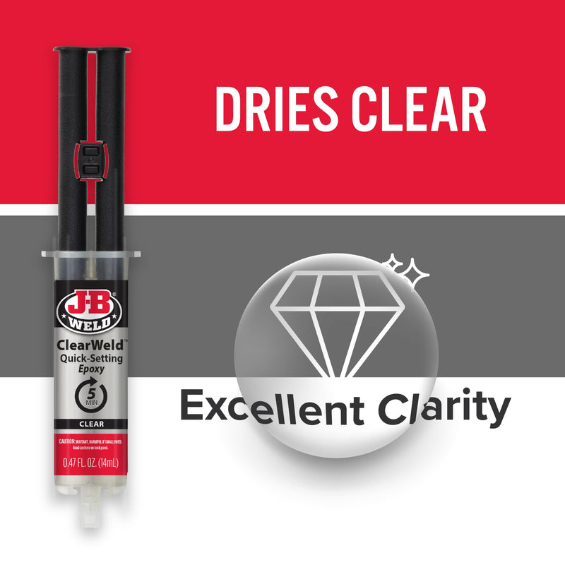 J-B Weld ClearWeld 5 Minute Epoxy, Clear, 14ml w/Static Mixer, (50114H)