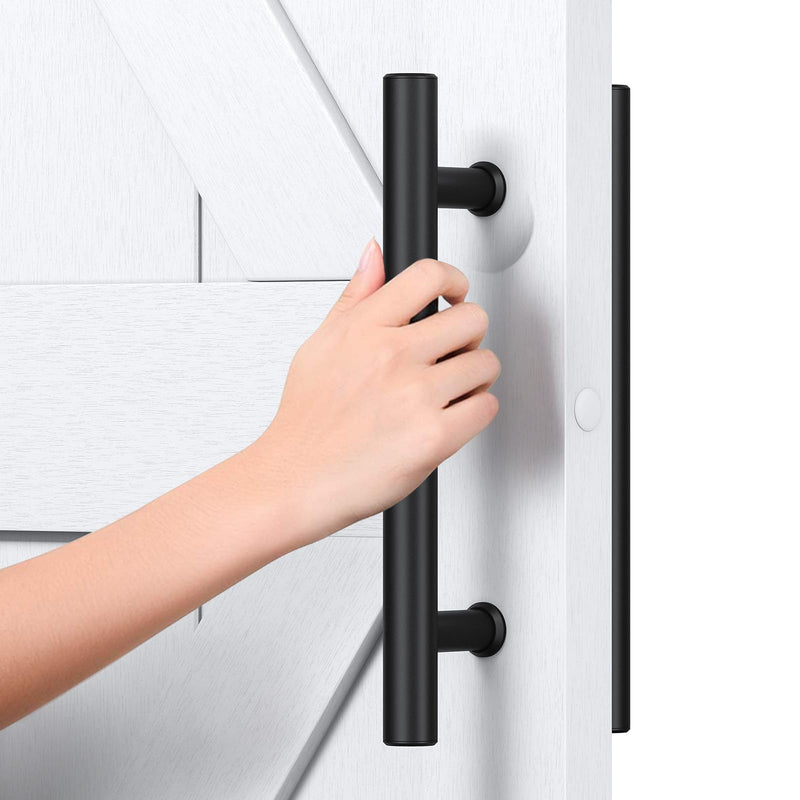 SMARTSTANDARD 12'' Push Pull Sliding Barn Door Handle, Double-Sided Barn Door Handle Black Set, 1 Pack