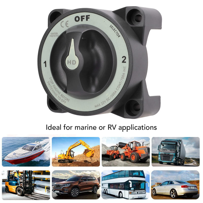 Jiawu 500A Battery Disconnect Switch, 3 Position Power Cut Master Switch, IP66 Ignition, for RV Boat, with Tinned Copper Studs