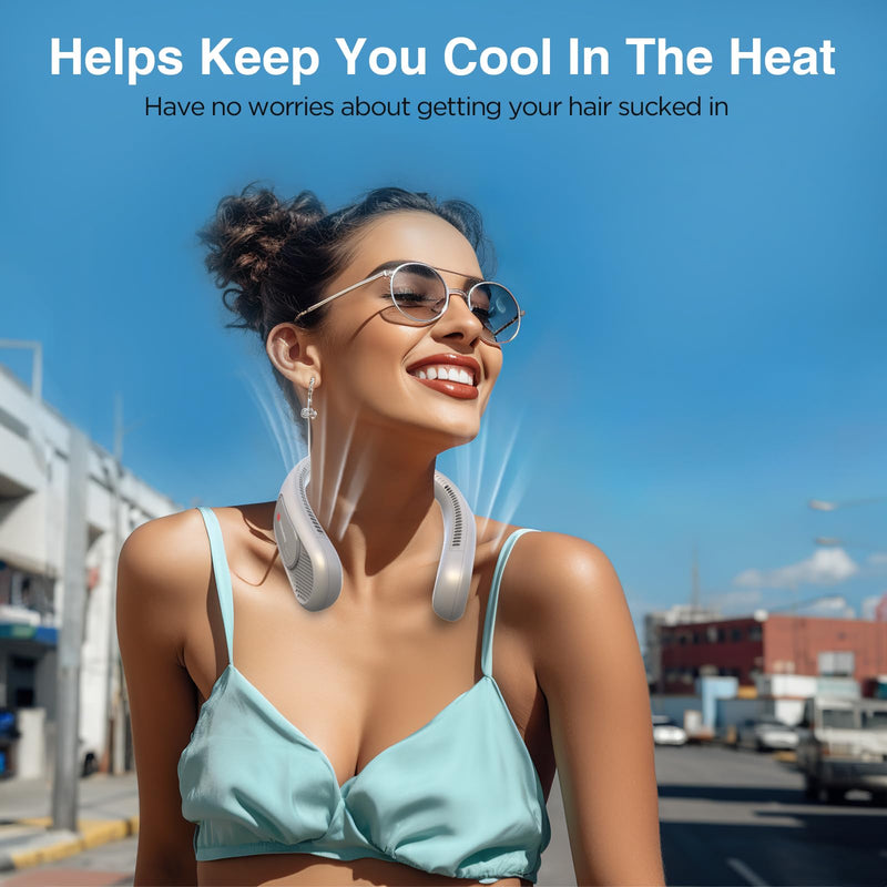 Hotsales Neck Fan, Hands Free Bladeless Neck Fans Portable Rechargeable, 6000 mAh Battery Operated Wearable Personal Fan, Cooling Neck Fan, 3 Speeds, USB Fan Gifts for Men, Women, Travel, Outdoor Gray