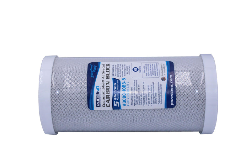PureT Coconut Carbon Block Filter, 10"x4.5", 5 Micron 10x4.5", 10 Micron