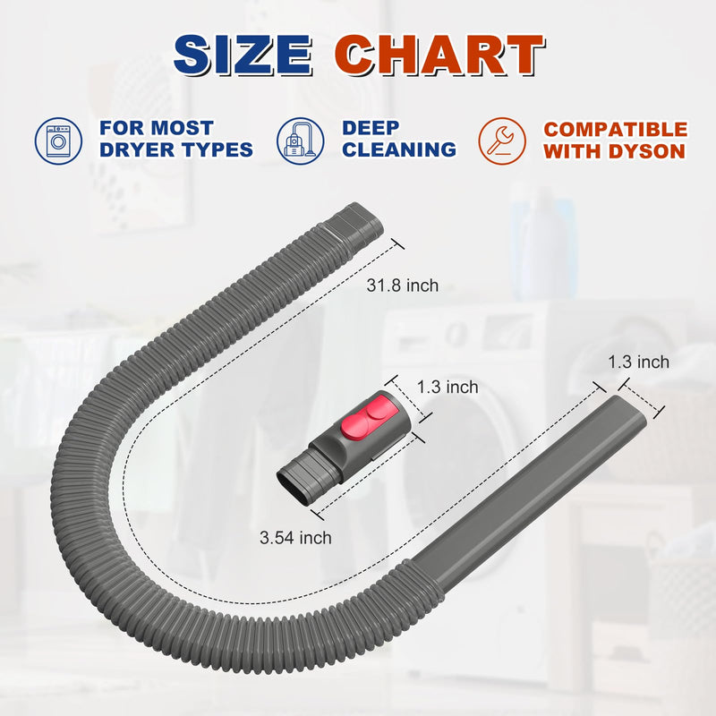 Sealegend Dryer Vent Cleaner Kit Compatible with Dyson Dryer Lint Vacuum Attachment for Dyson V7 V8 V10 V11 V12 V15 etc Cordless Vacuum Cleaner Removes Deep Lint Gray