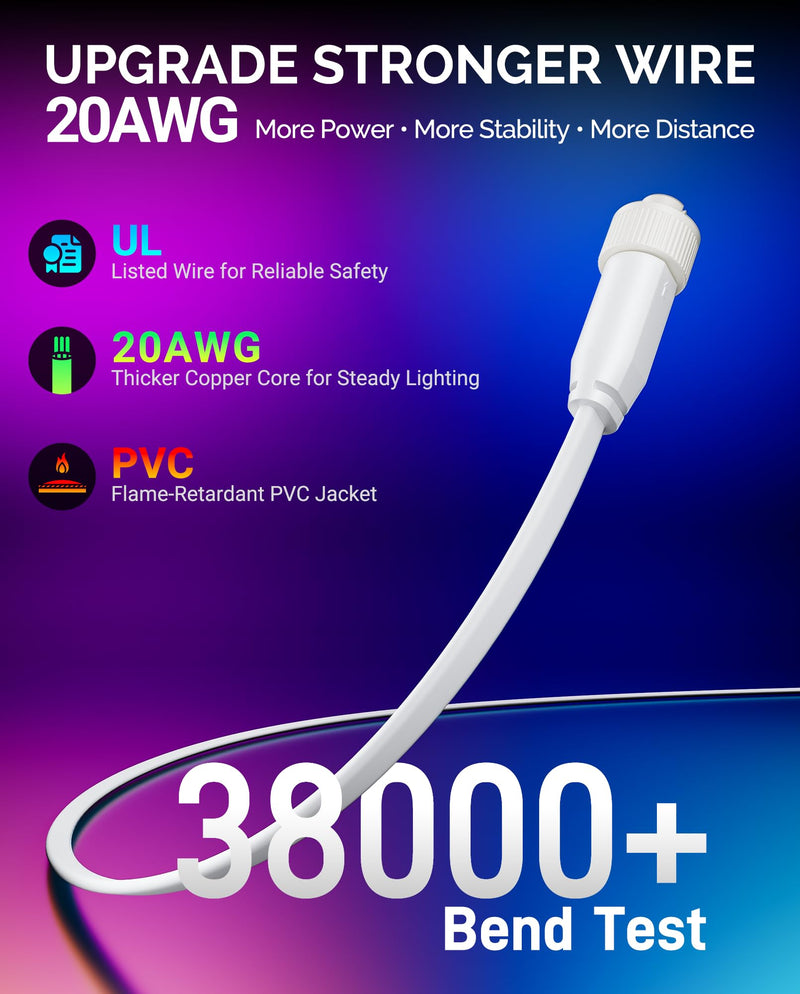 12FT Extension Cable for Govee Permanent Outdoor Lights Prism, Waterproof Outdoor Lights Extension Cord Compatible with Govee H707A, H707B, H707C, White 12FT-1 PACK