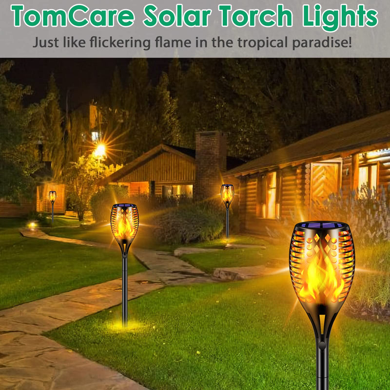 TomCare Solar Lights Upgraded, 43" Waterproof Flickering Flames 96 LED Torches Lights Outdoor Solar Landscape Decoration Lighting Auto On/Off Pathway Lights for Garden Patio Yard Christmas, Black(4) Black-style 1