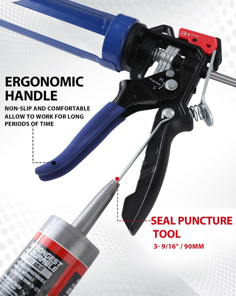 WORKPRO Caulking Gun, Hand Caulk Gun with Adjustable 9:1&18:1 Thrust Ratio 10 oz