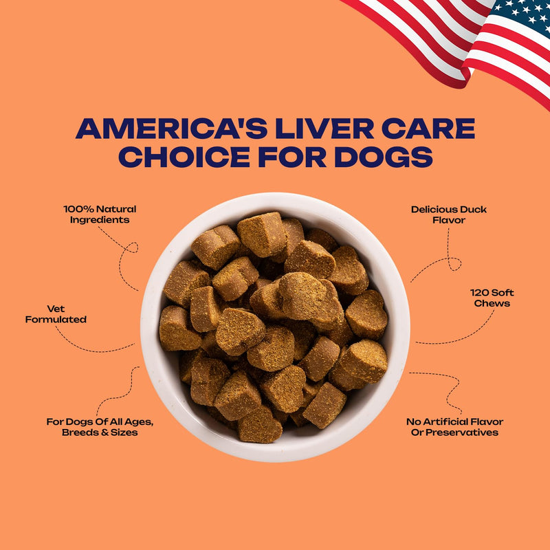 Dog Liver Support Chews, Detox Treats for Dogs, Hepatic Support Supplements with Silactive Milk Thistle, Liver Cleanser, Long Lasting Enzyme Support, Grain-Free Duck Flavor, 120 Soft Liver Treats
