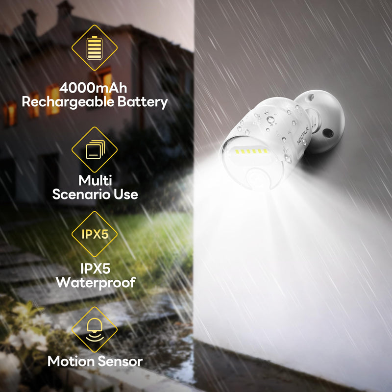 Rechargeable Battery Operated Motion Sensor Light,4000mAh Battery Powered Spotlight 600 Lumen Outdoor IP65 Waterproof for Porch,Yard,Wall,Garden White-1pcs - NewNest Australia