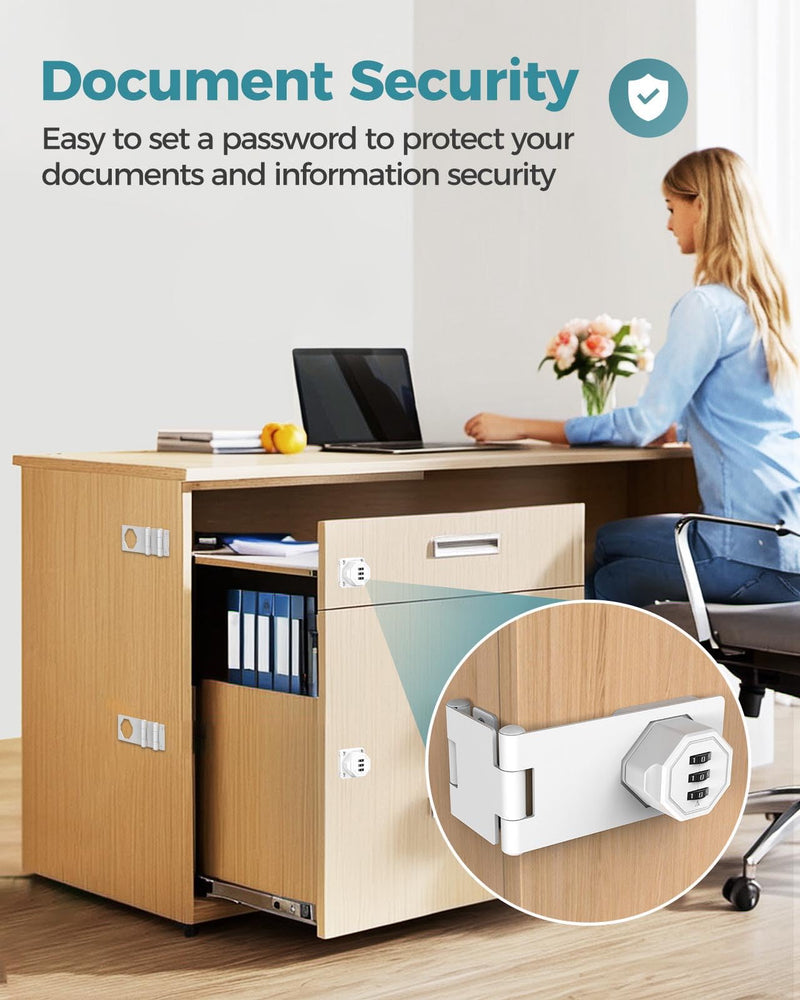 90 Degree Cabinet Combination Door Lock Latch, Zinc Alloy Password Rotary Hasp Lock, Keyless Folding Latches for Office File Cabinet, Drawers, Cupboard, Small Doors, Locker (2, White) 2