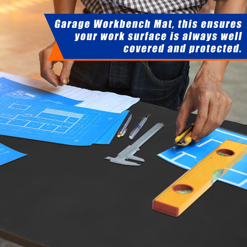 Vesici 1 Roll Work Bench Mat Self Adhesive Resistant PU Floor Runner Easy to Clean Workbench Mat Pad for Garage Workbench or Table Storage Tool Organization, Black(23.5 x 100 Inch) 23.5 x 100 Inch