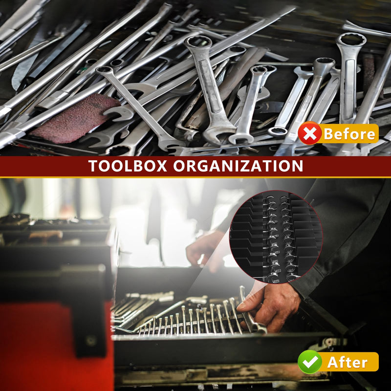 Wrench Organizer, 20PCS Wrench Organizer for Tool Box, Modular Wrench Organizer with Label, Tool Box Organizer, Magnetic Wrench Organizer for Tool Box Drawer, (Black with Box)