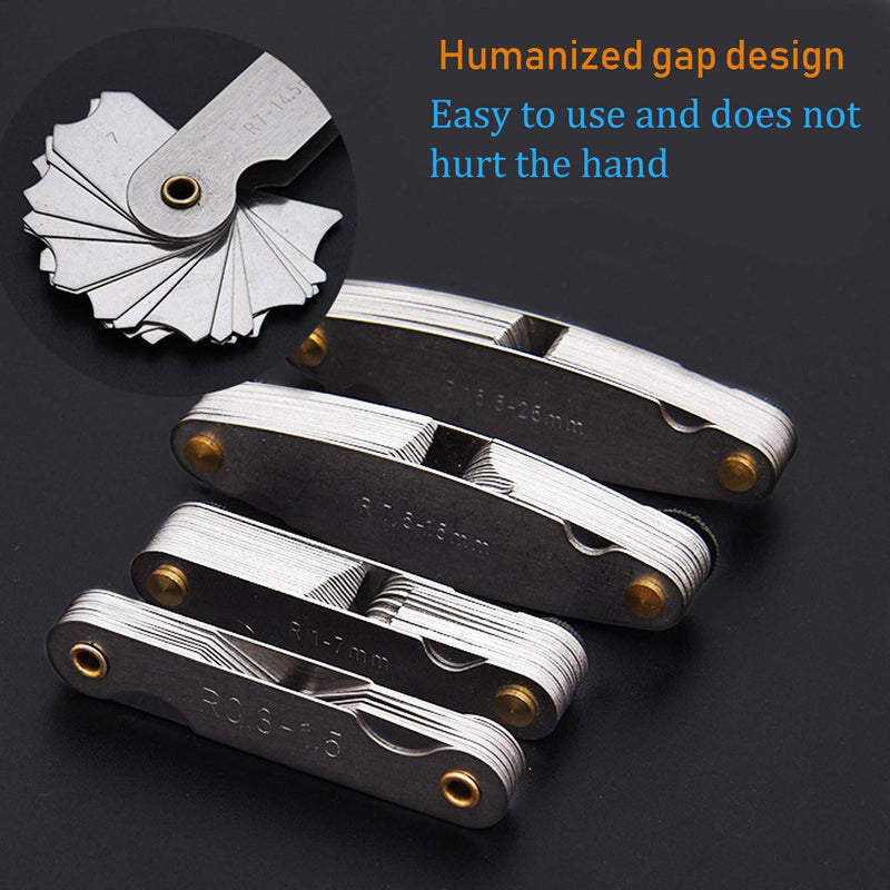 5Pcs Stainless Steel Radius Gauge, Portable Concave Convex External Internal Arc Measuring Tool Radius Fillet Gauge Set R0.3-1.5mm/ R1-6.5mm/ R7-14.5mm/ R15-25mm/ R25-50mm