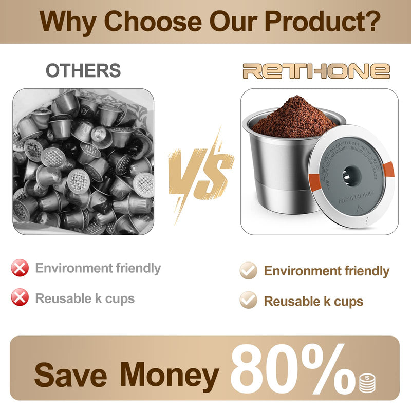 RETHONE Reusable K Cups Coffee Filter, Stainless Steel K Cup Reusable Coffee Pods Filters for Keurig 1.0 & 2.0 Coffee Makers BPA-Free Refillable Coffee Filters (2 Packs) 2 PACK