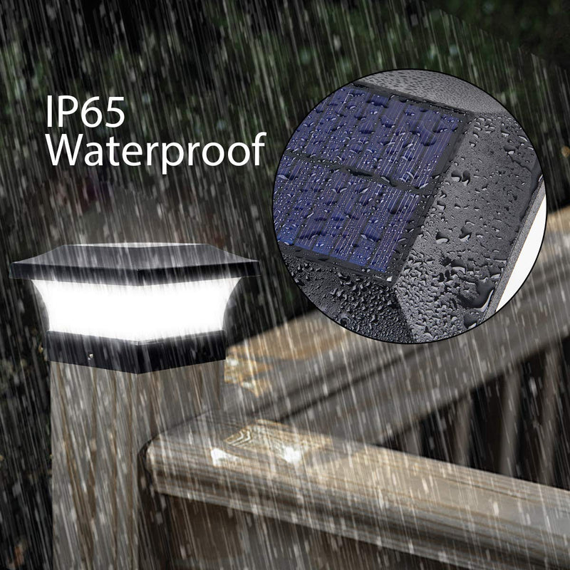 T-SUN Solar Post Lights, Waterproof Outdoor Solar Post Cap Lights for 4 X 4 Wooden Posts, 6000K White LED Lighting, Deck, Patio Garden Decor or Fence(2 Pack) 2 Pack