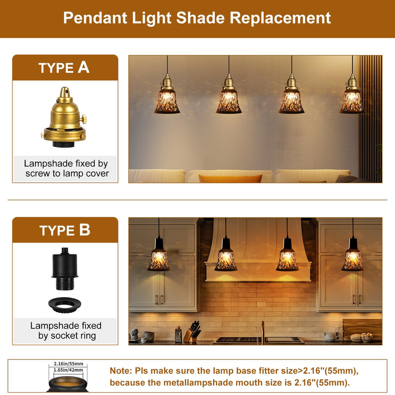 Pendant Light Shades, 4 Pack Ceiling Fan Light Shade Replacements with 1-5/8" Fitter, ALUCSET 4.72" Height and 4-3/4" Diameter, Metal Bell Shaped Cover for Chandelier Pendant Light Wall Sconces Starfish 4 Packs