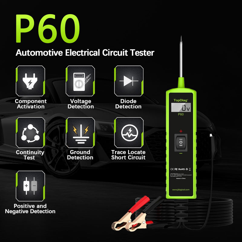 12 Volt Test Light Automotive, Circuit Tester, Power Circuit Probe Tester, 6V - 24V Car Fuse Tester, Voltage Tester 0.3v-70v, AC DC Outlet Tester, Automotive Short Circuit Finder, P60