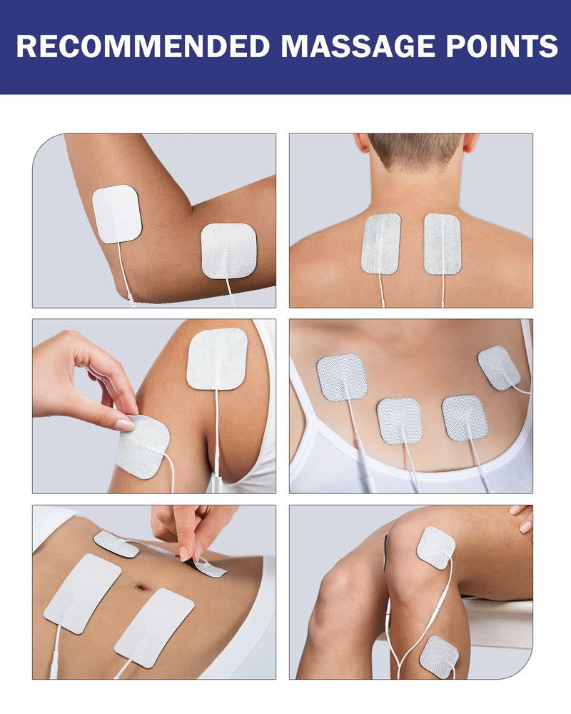 TENS Unit Replacement Pads, Nursal Reusable Self-Adhesive Electrodes Pads 20 Packs 2x2” 2x4”, Latex Free Pigtail TENS Pads, Compatible with TENS 7000, AUVON TENS, Etekcity, Nicwell Care Tens