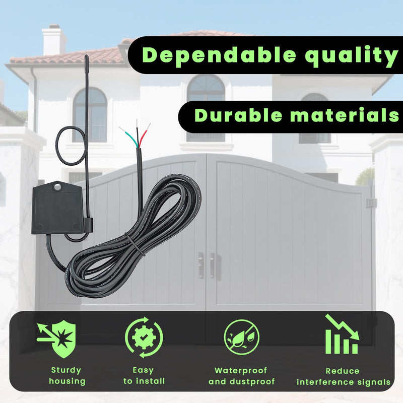 Narrow Band Receiver-Antenna Compatible with Mighty Mule GTO AQ201-NB/AQ202-NB Swing Gate Opener System Includes Antenna and 10 ft Cable for Remote Mounting Extension Kit
