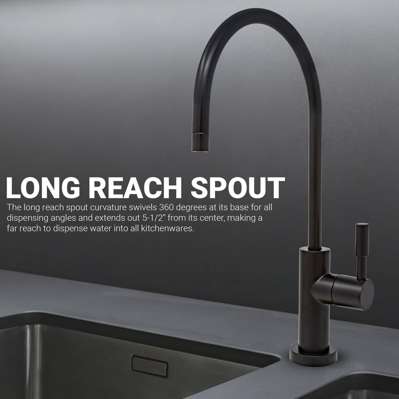 Metpure Non-airgap NSF Certified RO Faucet Reverse Osmosis Drinking Water Filtration System Water Dispenser Spout (Matte Black). Large Euro Style with Faucet Wrench.