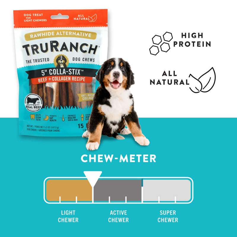 5" Collagen Sticks 2 Flavor Bundle: Beef, Peanut Butter, Healthy Joint Support Dog Treat, Rawhide Alternative, Skin & Coat Health, Made with Real Beef, 2 Bags, 30 Count