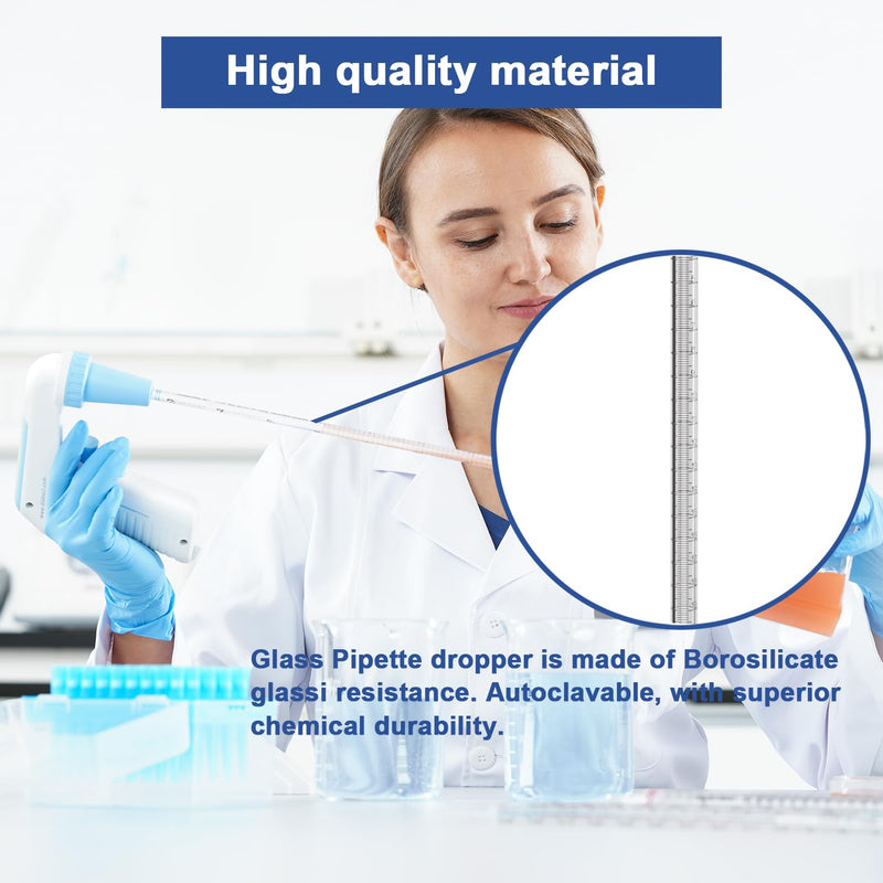 ONiLAB Glass Graduated Pipette, 25ml,Tolerance ±0.2ml, Standard Sodium Calcium Glass Pipettes for Transfer Liquid or Essentail Oil for Lab, Chemistry（10 pcs） 17900305