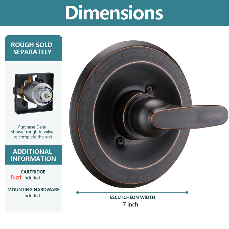 Replacement for Delta 1300/1400 & 13/14 Series Shower Trim Kit, Shower Cover Plate with Handle (Valve& Catridge Not Inclued) (Oil Rubbed Bronze) Oil Rubber Bronze 1