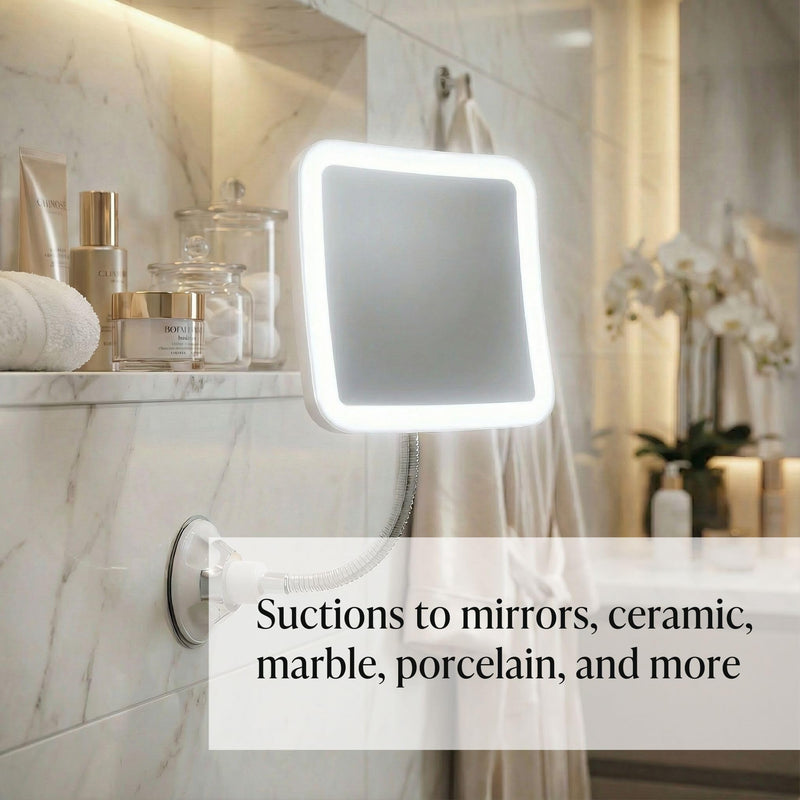 Fancii Flexible Magnifying Mirror 10X with LED Light and Gooseneck, Lighted Travel Makeup Mirror, Lock Suction, Natural Daylight LED, Cordless and Portable (Mira Plus)