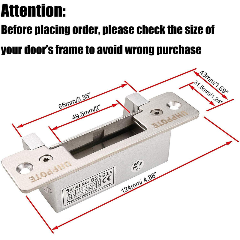 UHPPOTE ANSI Standard Heavy Duty Stainless Steel Finish Electric Strike Door Lock for Access Control Cylindrical Locksets - Input Voltage 24VDC