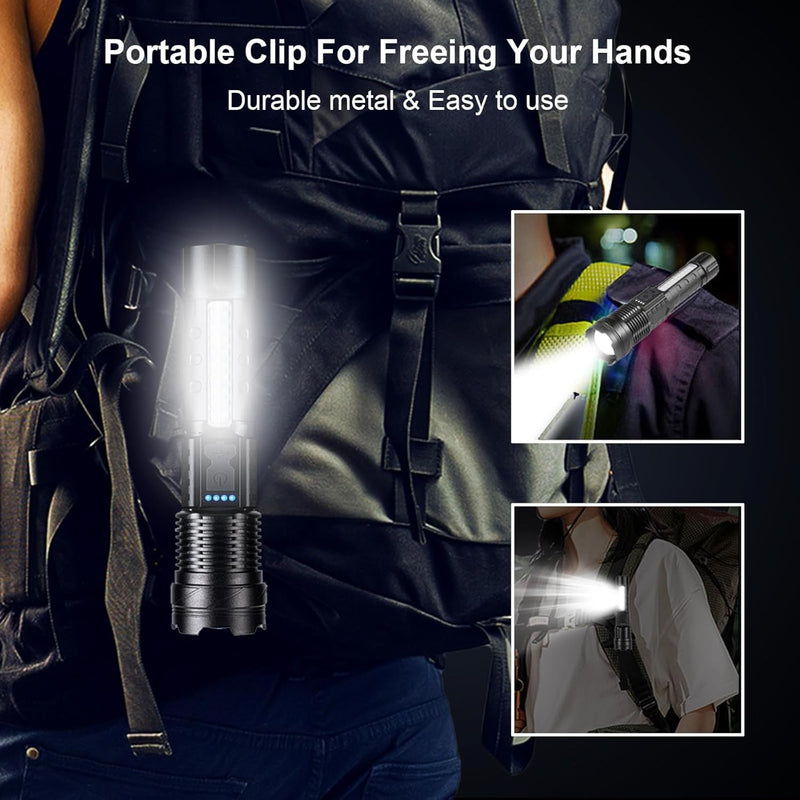 Rechargeable Flashlights High Lumens 2 Packs, 980,000L Tactical Led Flash Light High Powered, Super Bright Zoomable flashlight with 7 Modes, Cob Side Light, Adjustable Flash lights for Home Emergency Large