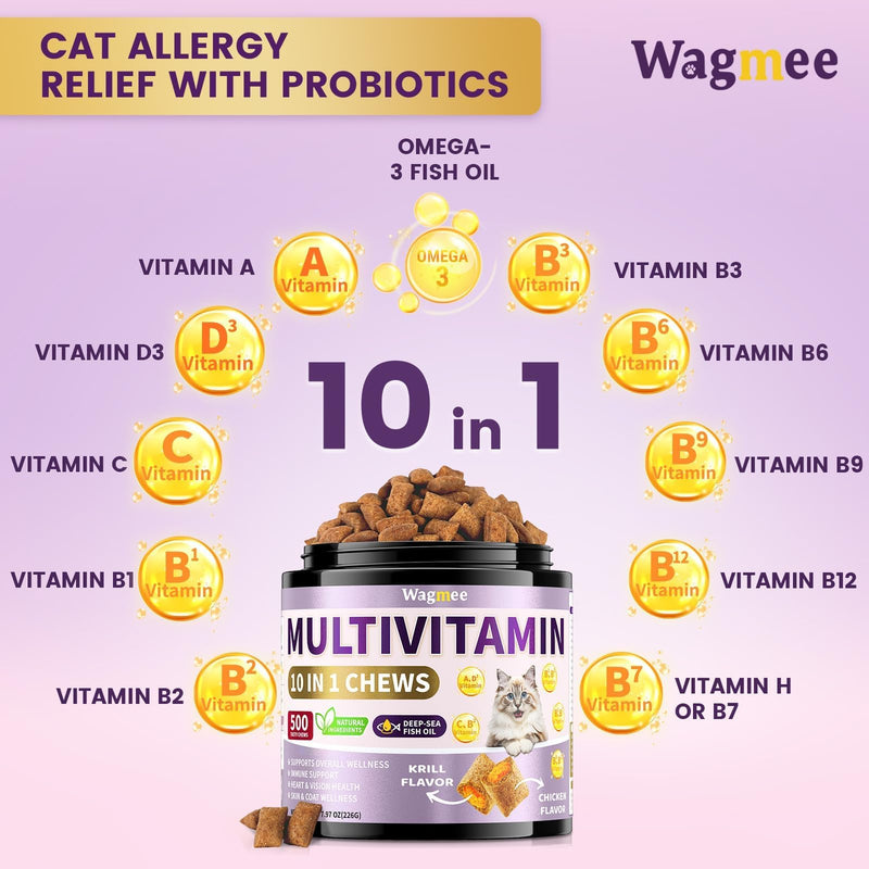 Cat Multivitamin with Fish Oil, 500 Crunchy & Creamy Chews Omega 3 for Dogs, 500 Chews Skin & Coat Supplement for Dog