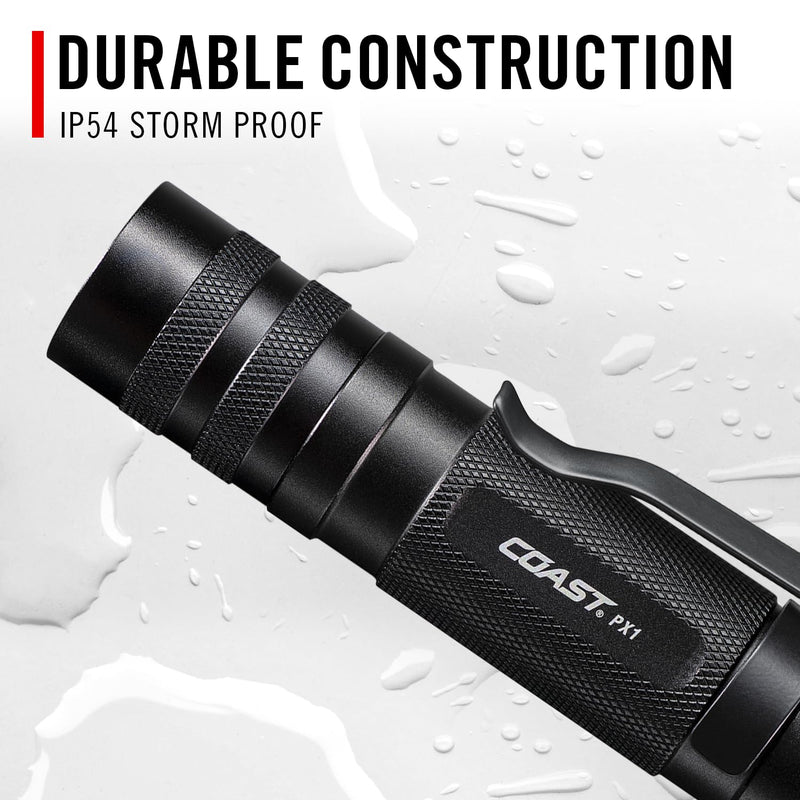 Coast PX1 565 Lumen Pure Beam Focusing LED Flashlight with Twist Focus and Adjustable Pocket Clip