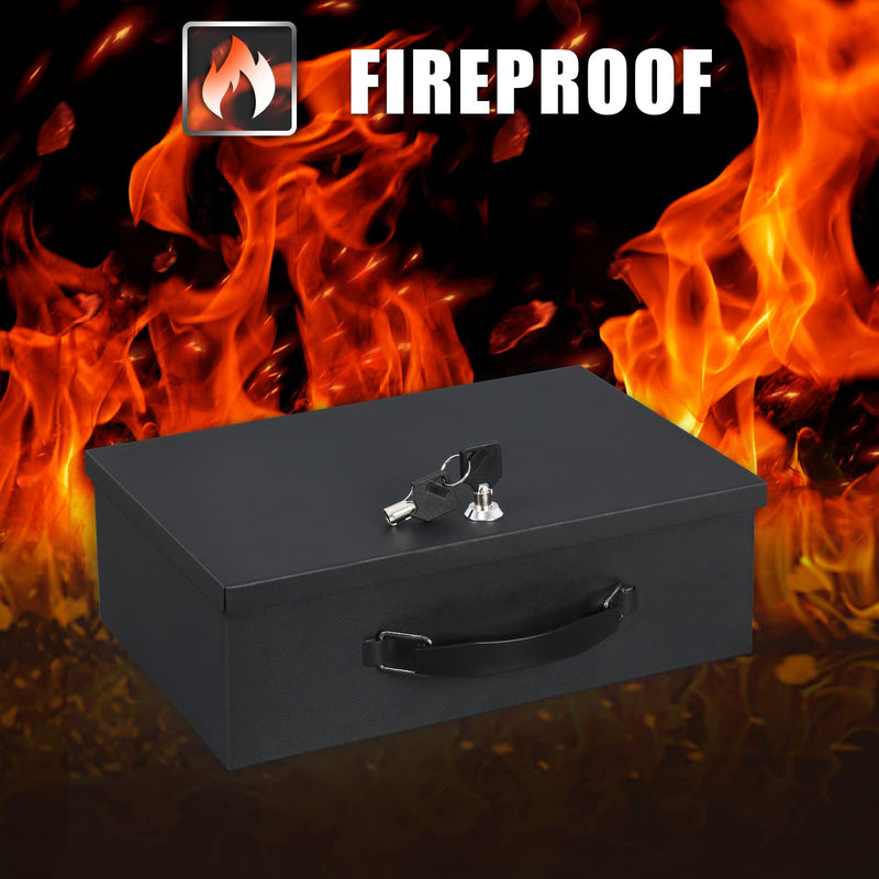 xydled Fire Resistant Safe Fire Safe Box with Key Lock for Home Office Security Storage for Valuables Documents,12.8 x 8.5 x 4.5 Inch,Black Large Black