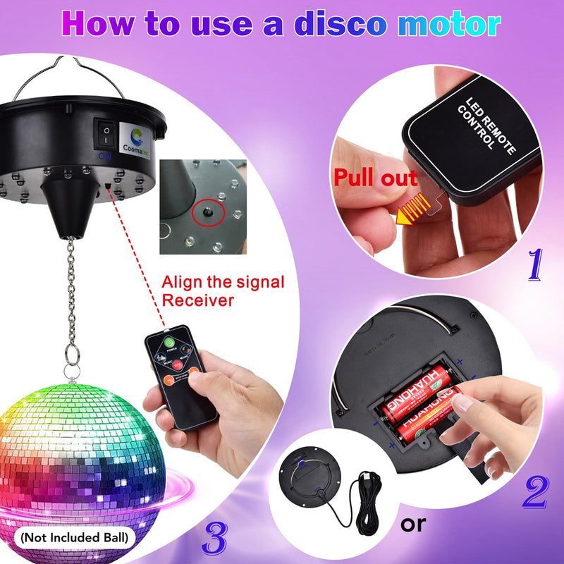 Rotating Disco Ball Motor Light with Remote, 3-15RPM Adjustable Speed Disco Ball Spinner Light 18LEDs Heavy Duty for 12 16 20 24'' Large Mirror Ball Motor(NoIncludedBall),Wedding Christmas Party Decor