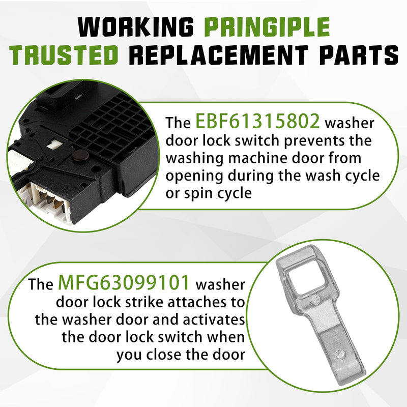 EBF61315802 Washer Door Lock Switch and Strike Assembly, Compatible with Front-Load Washing Machines. Replaces EBF61315802, MFG63099101, EBF62534401, and Other Common Models