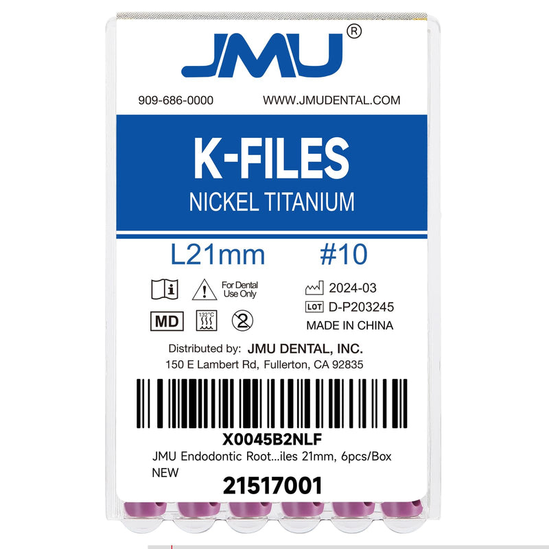 JMU Endodontic Root Canal K Files, #10 NITI Hand Use K-Files 21mm, 6pcs/Box #10 (21mm) 1