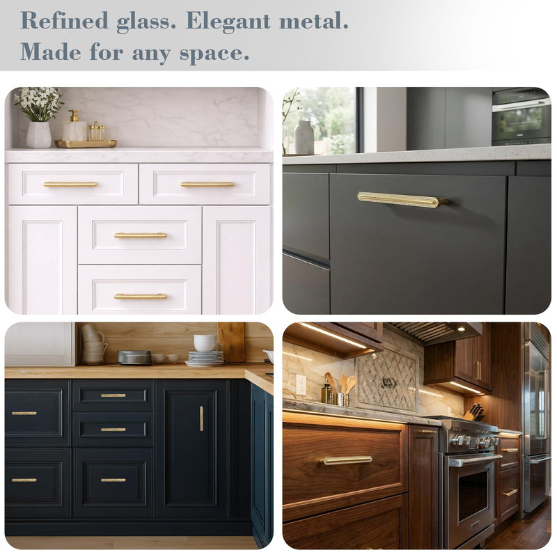 POZEAN Gold Cabinet Pulls 4 Pack, Luxury Crystal Drawer Knobs Handles, Easy Install Modern Cabinet Pulls for Kitchen Bathroom Vanity