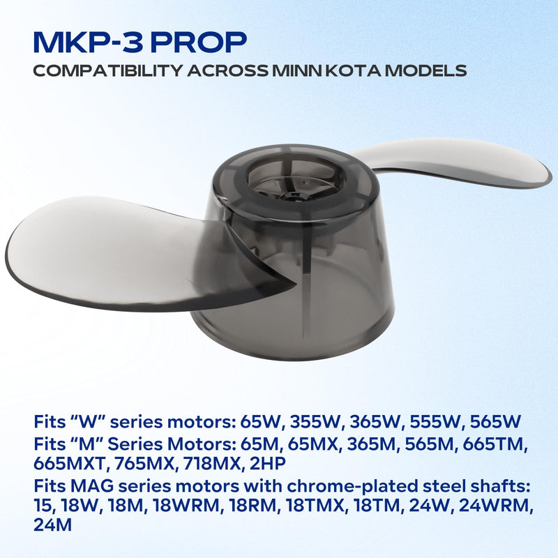 For Minn Kota MKP 3 Prop 2061151 Vanishing Compatible with Minn Kota 3-1/4" Motor Diameters, 2061151 1378211 Prop w/drive pin, prop nut and lock washer Replacement Fit for "W", "M", MAG Series Motors