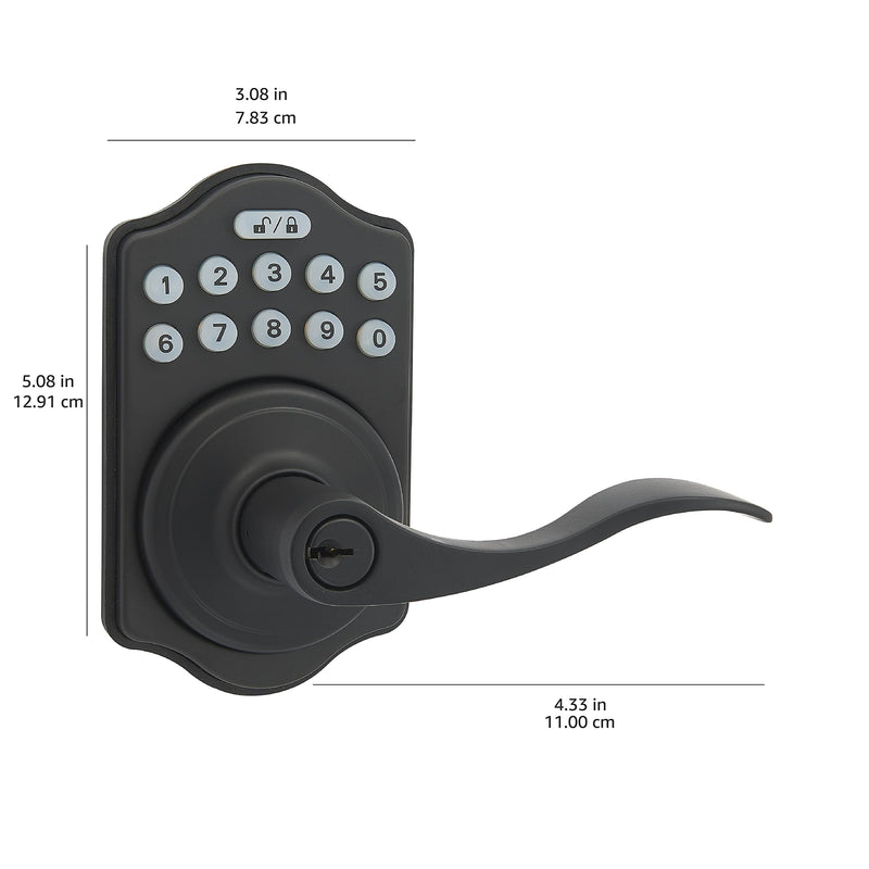 Amazon Basics Electronic Keypad, Keyless Entry Door Lock Deadbolt with Handle Set, Key Pad Front Door with Knob, Door Locks for Front Door, Door Handle, Matte Black, 1-Pack