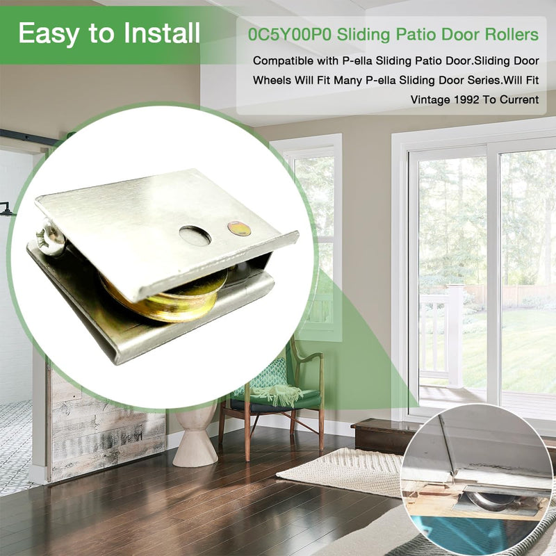 0C5Y00P0 Sliding Patio Door Rollers Compatible with Pe-lla Sliding Glass Doors 1-1/2" Steel Ball Bearing Wheels Adjustable Height Sliding Door Rollers(Pack of 2) Pack of 2
