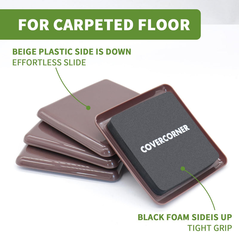 Furniture Sliders for Carpet 8 PCS - 3 1/2 inch Furniture Moving Slider Chair Legs Floors Protectors Square Furniture Movers Sliders – Move Your Furniture Easy & Safely(for Carpet)-Brown 8 PCS 3 1/2'' Brown