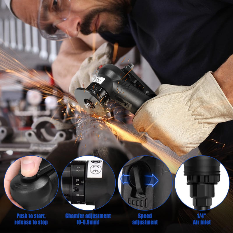 Pneumatic Chamfering Tool Handheld, Mini Air-Powered Chamfering Machine Trimming, 45° Arc Corner with 1/4 Inch Air Inlet for Metal Wood Beveling Deburring (C&R Angle Blades) C&r Angle Blades
