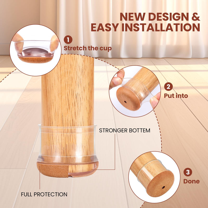32Pcs Chair Leg Floor Protectors for Hardwood Floors - Silicone Felt Furniture Pads - Chair Leg Caps - Clear Rubber Chair Sliders - M(Fit:0.8"-1.1") M(Fit:0.8"-1.1") 32