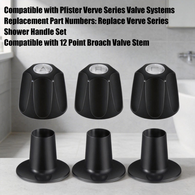 Matte Black Metal Shower Knobs 3 Piece Replacement, Compatible with Price Pfister Verve and Bathtub Shower Faucet Handle, Knobs Include Hot Cold Diverter and 3 Screws