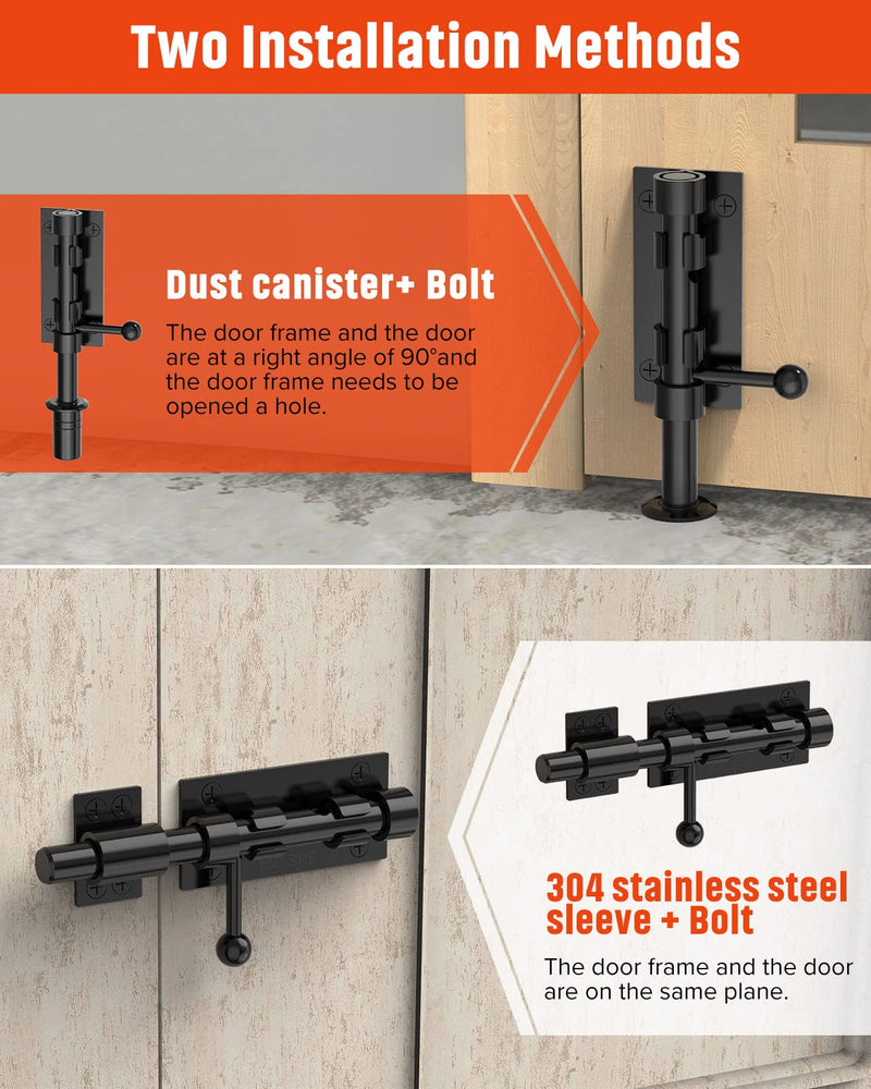 Heavy Duty Slide Bolt Gate Latch Hardware, 6.3 Inch Solid 304 Stainless Steel Latches Electroplating Finish, Barrel Bolt Lock for Wooden Fence, Yard Door, Barn Door, Shed Door, Interior Black - 1 Pack