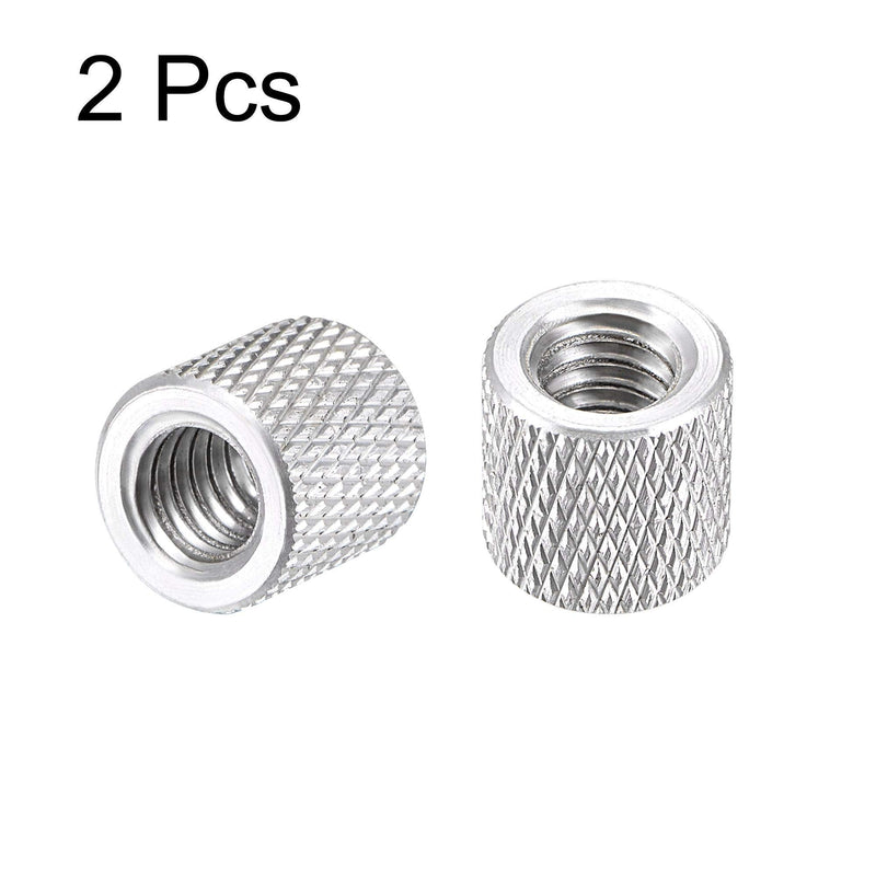 uxcell 1/4-20 x 10mm x 10mm Aluminum Alloy Hand Screw Nuts Diamond Knurl Knurled Camera Tripod Pass Hole Nut Silver 2pcs