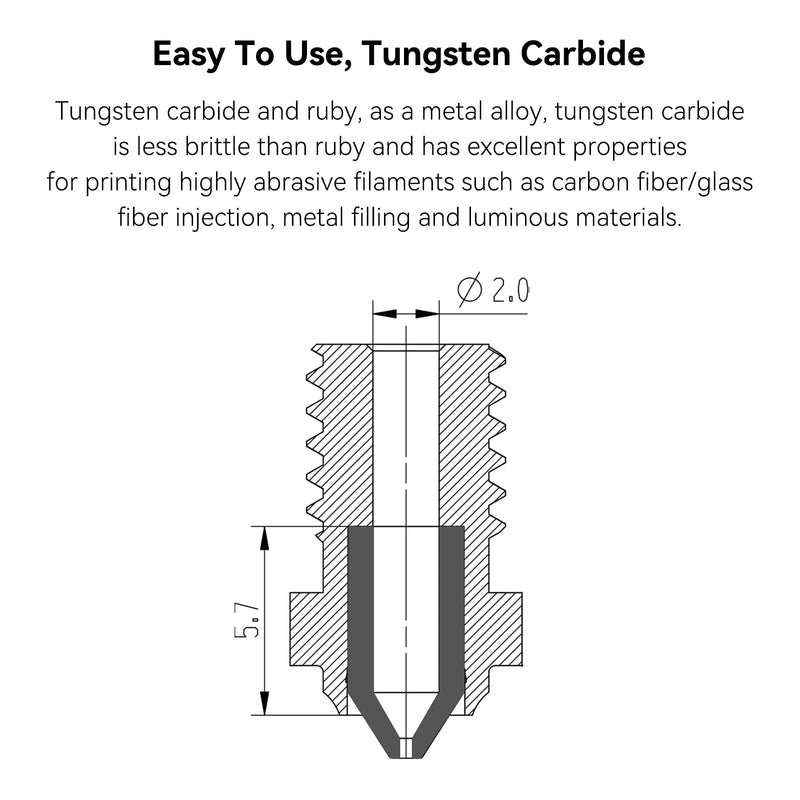 SeulQir Dual-Metal Tungsten Carbide Tip E3D V6 Nozzle, 0.6mm 3D Printer nozzles for Prusa i3 MK3S/Mini,Anycubic i3 Mega/Kobra/Kobra Neo 3D Printer and More (0.6mm E3D V6)