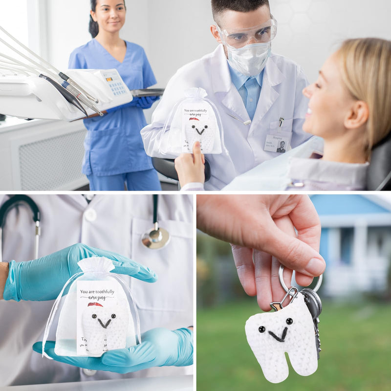 Syhood 10 Sets Christmas Dental Appreciation Gifts Dentist Funny Tooth Shape Ornament Bulk with Encourage Affirmation Card Organza Bag for Dental Nurses Dental Assistants Hygienist Office